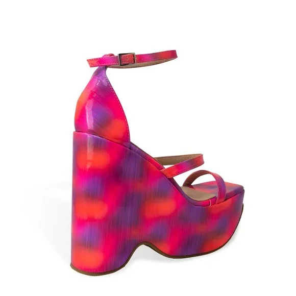 Chase & Chloe Women’s Chunky Flatform Wedge Slide Heeled Sandal - Picture 3 of 4